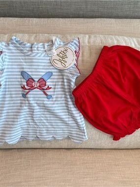 Girls Baseball Blue Stripe & Red Matching Set